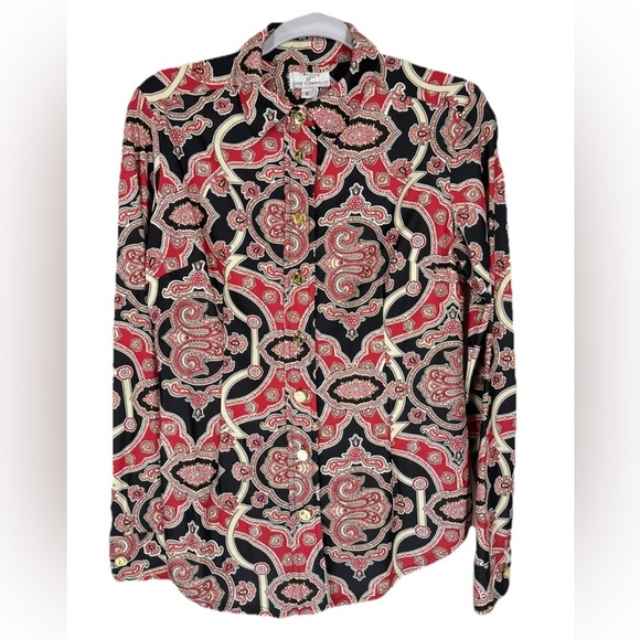 Jude Connally Sz Small Paisley Jude Cloth Button Up Top Long Sleeve Red Black - Picture 1 of 8